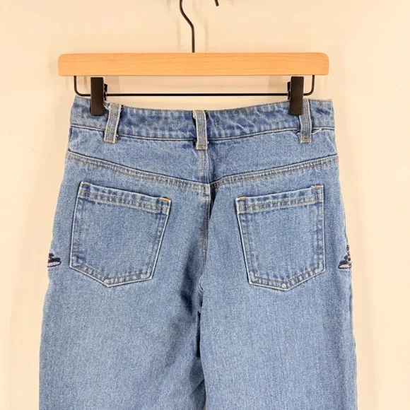 Honey Punch Embroidered Floral Bird Jeans Size M Boho Indie Whimsical Festival - Picture 10 of 11